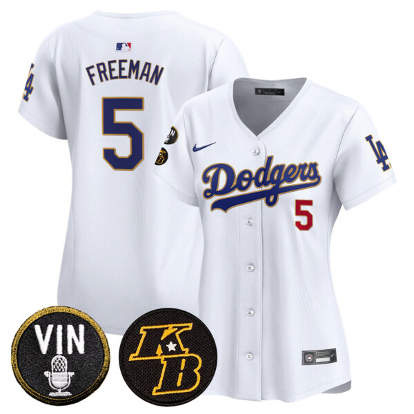 Women's Dodgers Vin & Kobe Patch Gold Trim Vapor Premier Limited Jersey - All Stitched - Image 20