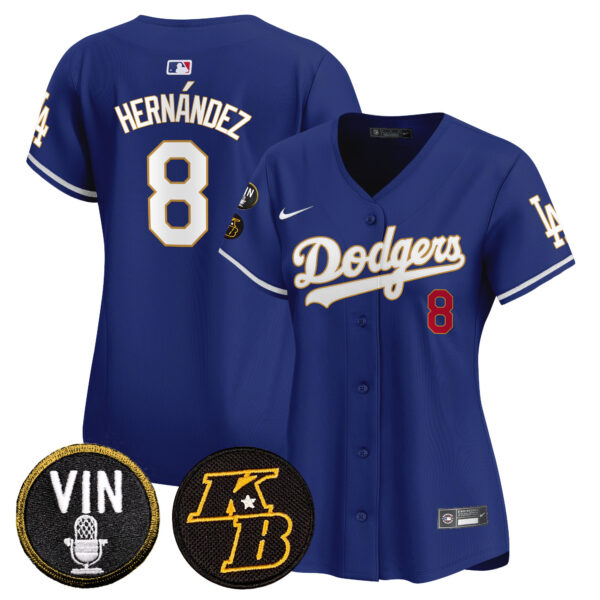 Women's Dodgers Vin & Kobe Patch Gold Trim Vapor Premier Limited Jersey - All Stitched - Image 33