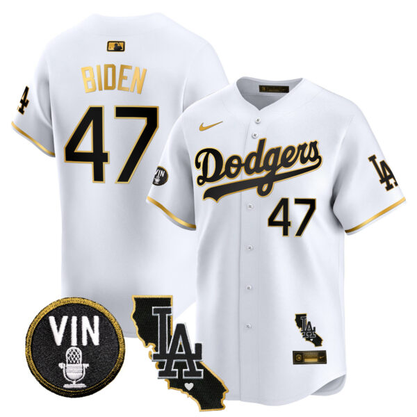 Men's Dodgers Vin & California Patch Gold Trim Vapor Premier Limited Jersey - All Stitched - Image 19