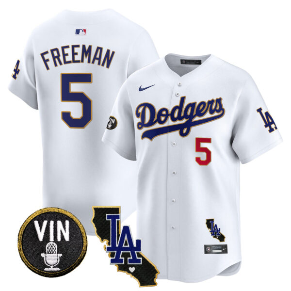 Men's Dodgers Vin & California Patch Gold Trim Vapor Premier Limited Jersey - All Stitched - Image 22
