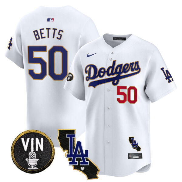 Men's Dodgers Vin & California Patch Gold Trim Vapor Premier Limited Jersey - All Stitched - Image 23