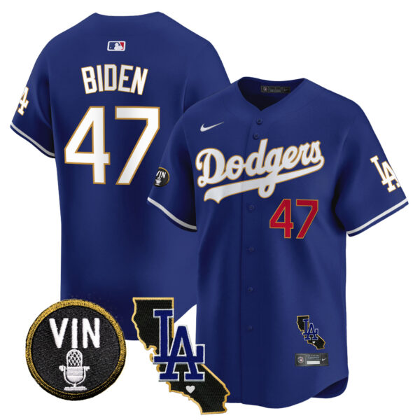 Men's Dodgers Vin & California Patch Gold Trim Vapor Premier Limited Jersey - All Stitched - Image 39