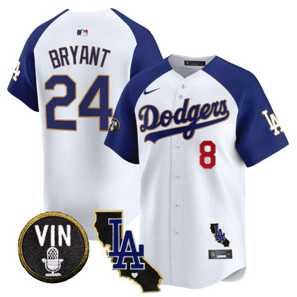 Men's Dodgers Vin & California Patch Gold Trim Vapor Premier Limited Jersey - All Stitched - Image 44