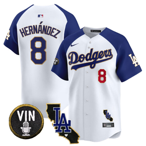 Men's Dodgers Vin & California Patch Gold Trim Vapor Premier Limited Jersey - All Stitched - Image 46