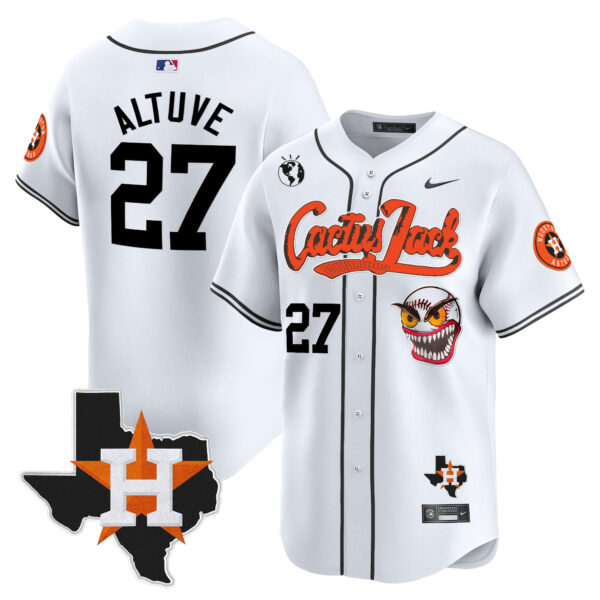 Men's Houston Astros Cactus Jack Patch Vapor Premier Limited Jersey V6 - Stitched - Image 14