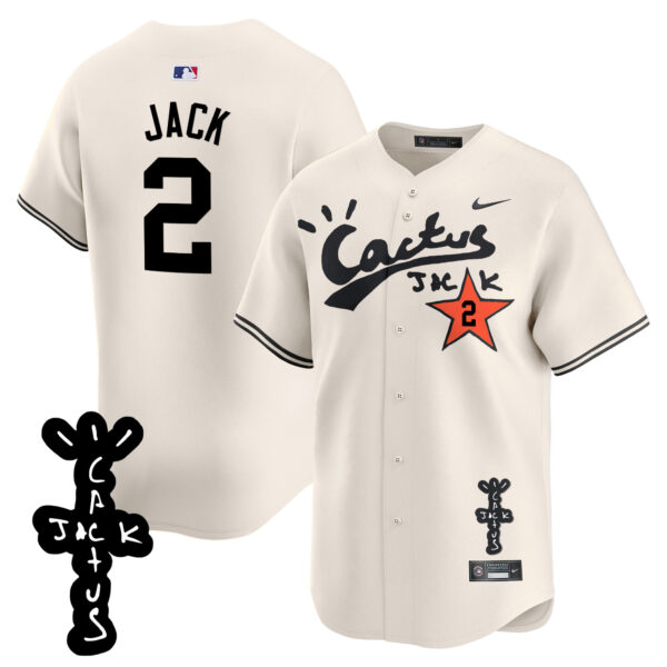 Men's Houston Astros Cactus Jack Patch Vapor Premier Limited Jersey V2 - Stitched - Image 2