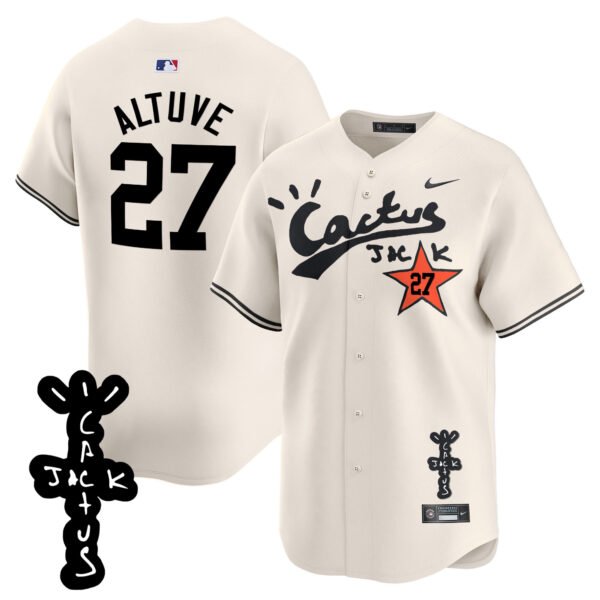 Men's Houston Astros Cactus Jack Patch Vapor Premier Limited Jersey V2 - Stitched - Image 5