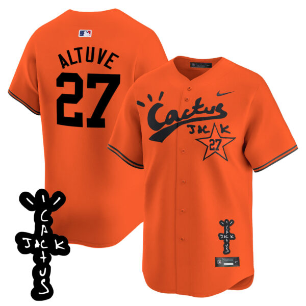 Men's Houston Astros Cactus Jack Patch Vapor Premier Limited Jersey V2 - Stitched - Image 32