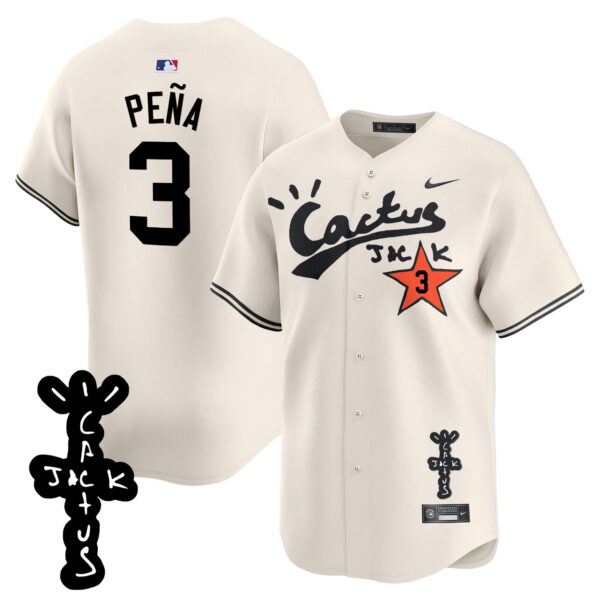 Men's Houston Astros Cactus Jack Patch Vapor Premier Limited Jersey V2 - Stitched - Image 3