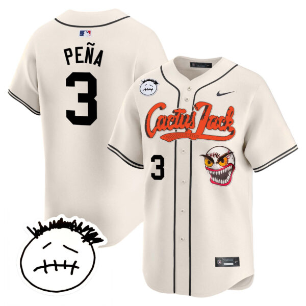 Men's Houston Astros Cactus Jack Patch Vapor Premier Limited Jersey V3 - Stitched - Image 3