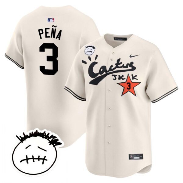 Men's Houston Astros Cactus Jack Patch Vapor Premier Limited Jersey V4 - Stitched - Image 3