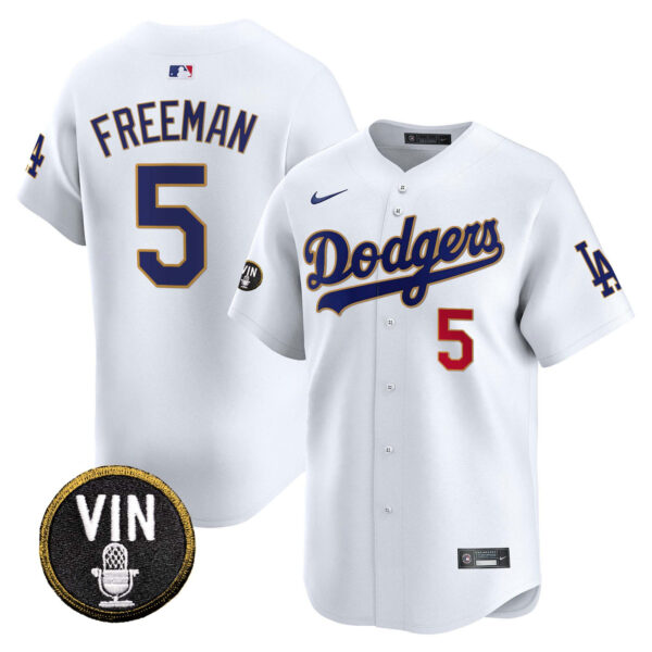 Men's Dodgers Vin Scully Patch Gold Trim Vapor Premier Limited Jersey - All Stitched - Image 2