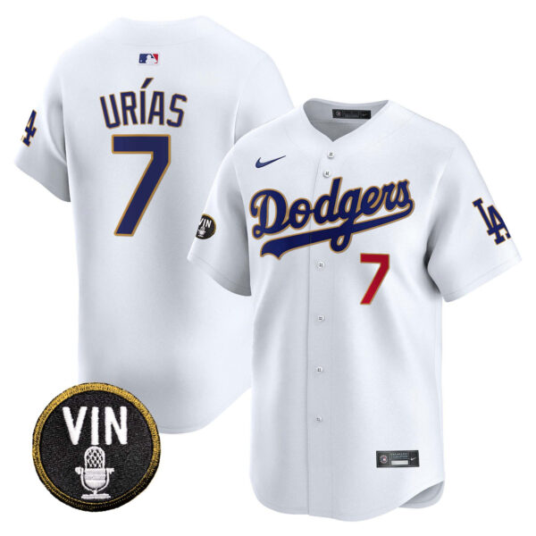 Men's Dodgers Vin Scully Patch Gold Trim Vapor Premier Limited Jersey - All Stitched - Image 9