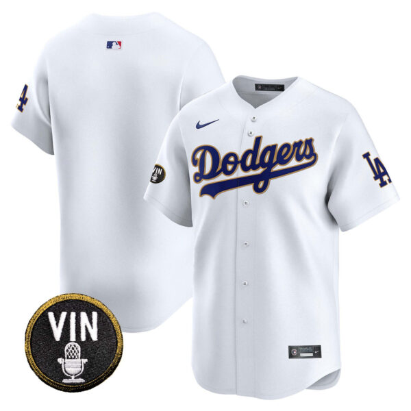 Men's Dodgers Vin Scully Patch Gold Trim Vapor Premier Limited Jersey - All Stitched - Image 10
