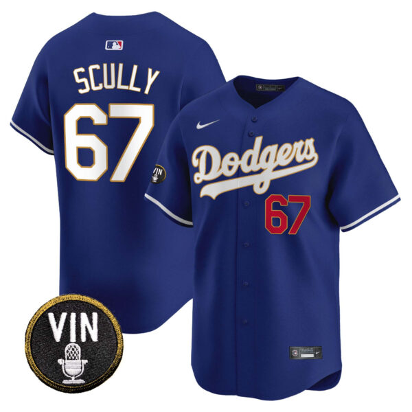 Men's Dodgers Vin Scully Patch Gold Trim Vapor Premier Limited Jersey - All Stitched - Image 14