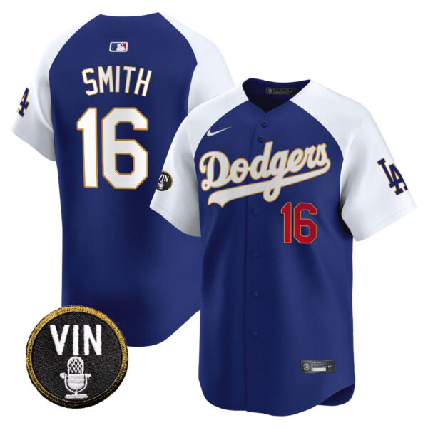 Men's Dodgers Vin Scully Patch Gold Trim Vapor Premier Limited Jersey - All Stitched - Image 35