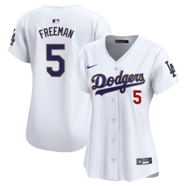 Women's Dodgers Gold Trim Vapor Premier Limited Jersey - All Stitched - Image 2