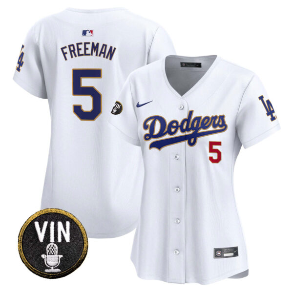Women's Dodgers Vin Scully Patch Gold Trim Vapor Premier Limited Jersey - All Stitched - Image 2