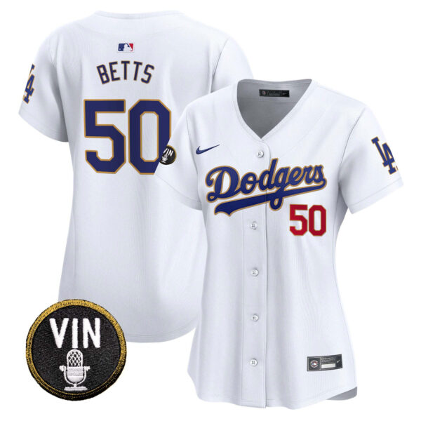 Women's Dodgers Vin Scully Patch Gold Trim Vapor Premier Limited Jersey - All Stitched - Image 3