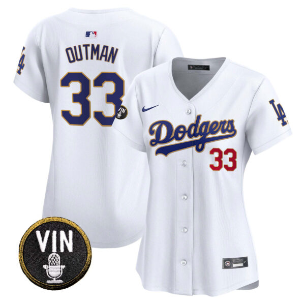 Women's Dodgers Vin Scully Patch Gold Trim Vapor Premier Limited Jersey - All Stitched - Image 8