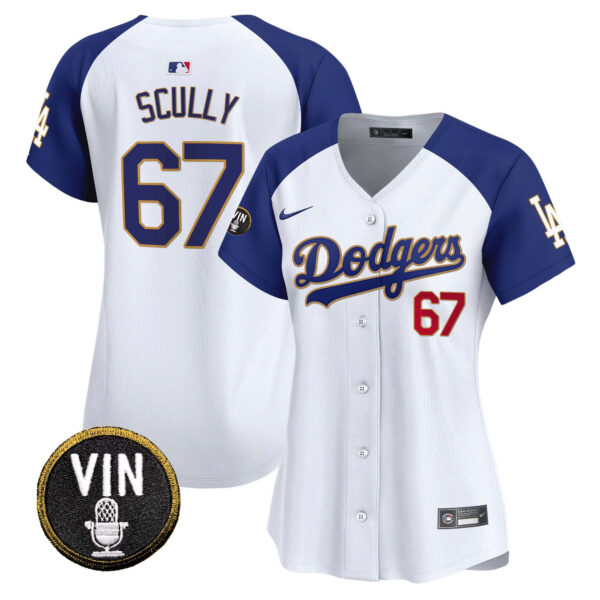 Women's Dodgers Vin Scully Patch Gold Trim Vapor Premier Limited Jersey - All Stitched - Image 24