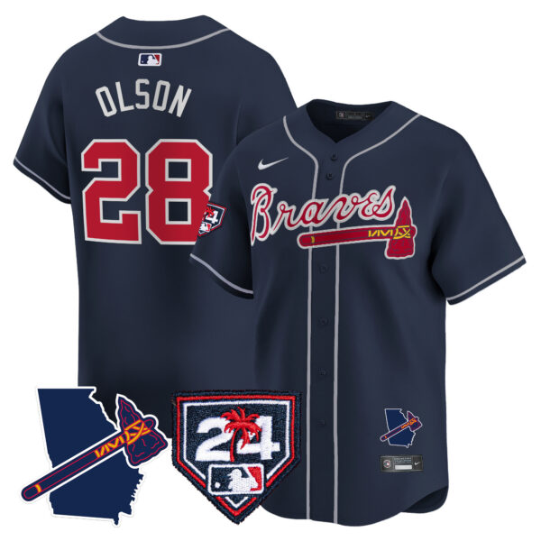 Men's Atlanta Braves 2024 Spring Training & Georgia Patch Vapor Premier Limited Jersey - All Stitched - Image 45