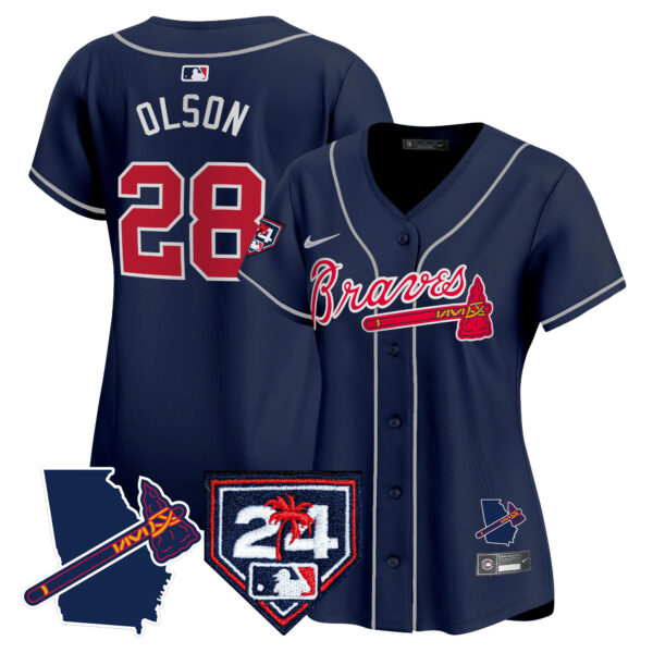 Women's Atlanta Braves 2024 Spring Training & Georgia Patch Vapor Premier Limited Jersey - All Stitched - Image 45