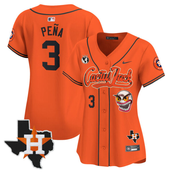 Women's Houston Astros Cactus Jack Patch Vapor Premier Limited Jersey V6 - Stitched - Image 30