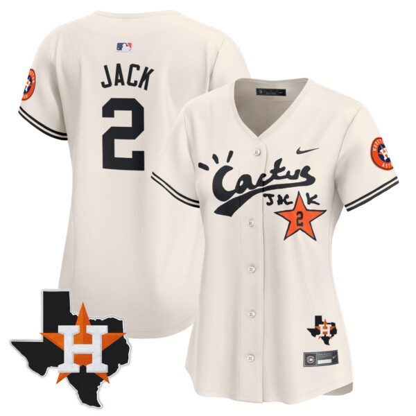 Women's Houston Astros Cactus Jack Patch Vapor Premier Limited Jersey V7 - Stitched - Image 2
