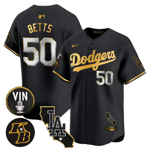 Men's Dodgers Vin & Kobe Patch Gold Trim Vapor Premier Limited Jersey V2 - All Stitched - Image 3