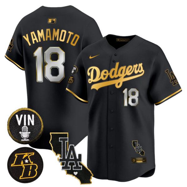 Men's Dodgers Vin & Kobe Patch Gold Trim Vapor Premier Limited Jersey V2 - All Stitched - Image 7