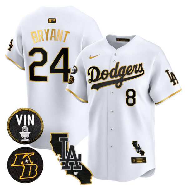 Men's Dodgers Vin & Kobe Patch Gold Trim Vapor Premier Limited Jersey V2 - All Stitched - Image 14