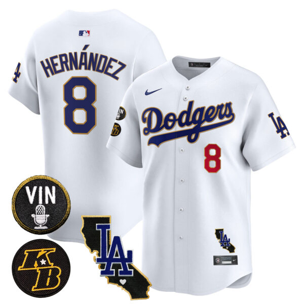 Men's Dodgers Vin & Kobe Patch Gold Trim Vapor Premier Limited Jersey V2 - All Stitched - Image 26