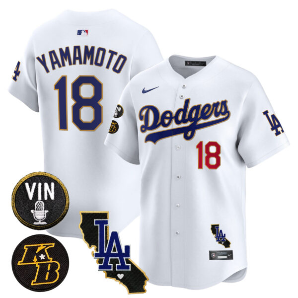 Men's Dodgers Vin & Kobe Patch Gold Trim Vapor Premier Limited Jersey V2 - All Stitched - Image 27