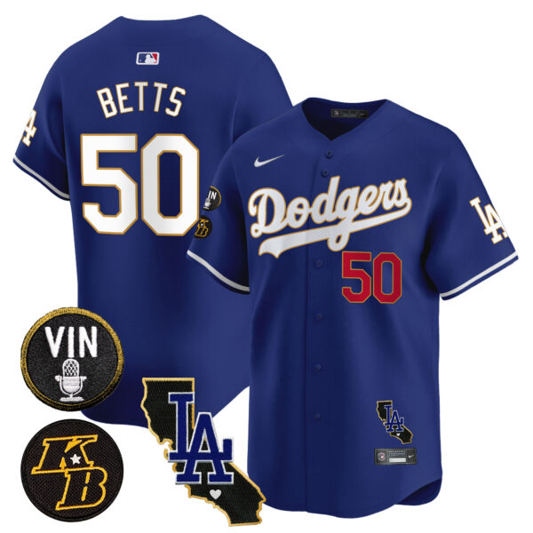 Men's Dodgers Vin & Kobe Patch Gold Trim Vapor Premier Limited Jersey V2 - All Stitched - Image 33