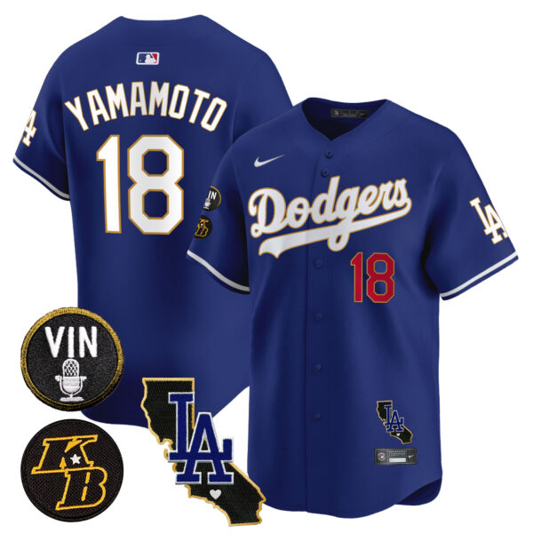 Men's Dodgers Vin & Kobe Patch Gold Trim Vapor Premier Limited Jersey V2 - All Stitched - Image 37