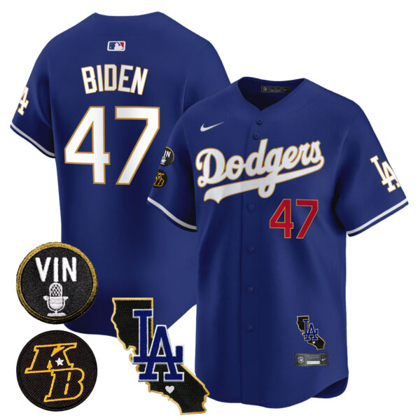 Men's Dodgers Vin & Kobe Patch Gold Trim Vapor Premier Limited Jersey V2 - All Stitched - Image 39