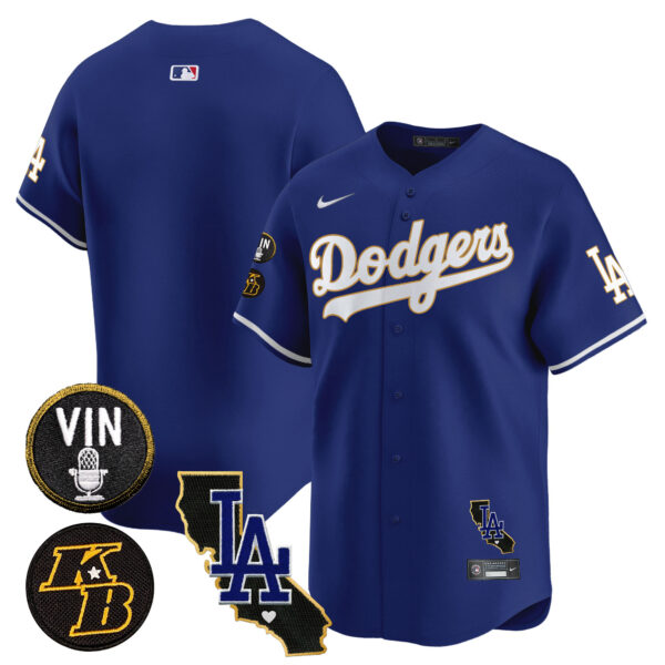 Men's Dodgers Vin & Kobe Patch Gold Trim Vapor Premier Limited Jersey V2 - All Stitched - Image 40