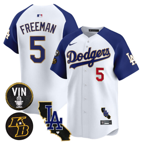Men's Dodgers Vin & Kobe Patch Gold Trim Vapor Premier Limited Jersey V2 - All Stitched - Image 42