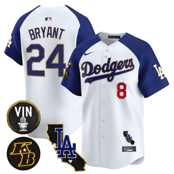 Men's Dodgers Vin & Kobe Patch Gold Trim Vapor Premier Limited Jersey V2 - All Stitched - Image 44