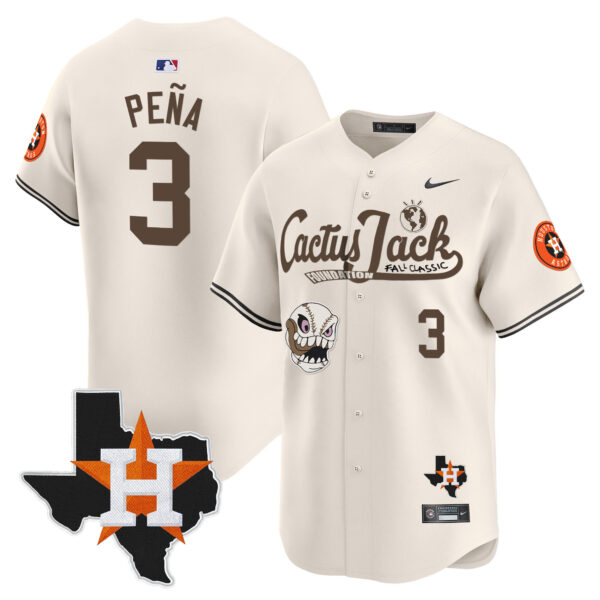Men's Houston Astros Cactus Jack Patch Vapor Premier Limited Jersey V8 - Stitched - Image 3