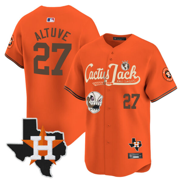 Men's Houston Astros Cactus Jack Patch Vapor Premier Limited Jersey V8 - Stitched - Image 32