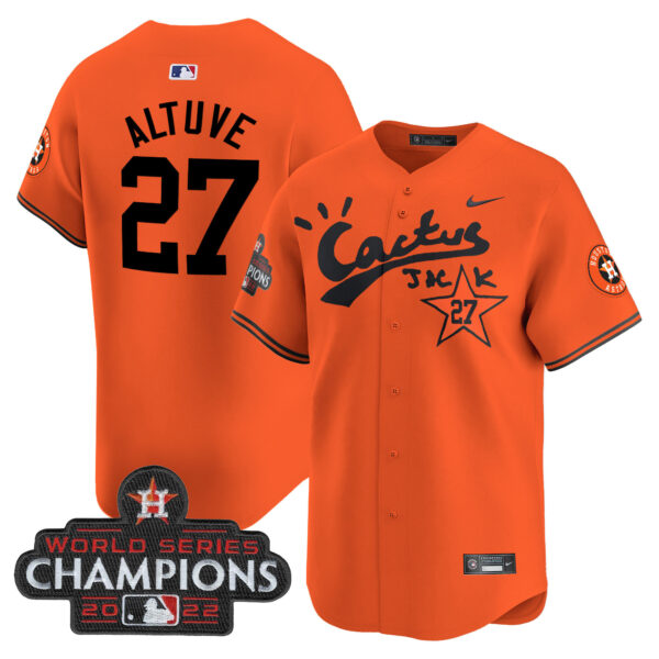 Men's Houston Astros Cactus Jack Champions Patch Vapor Premier Limited Jersey - All Stitched - Image 41