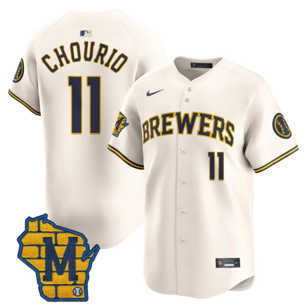 Men's Milwaukee Brewers Home Patch Vapor Premier Limited Jersey - All Stitched - Image 17