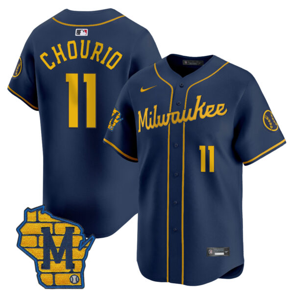Men's Milwaukee Brewers Home Patch Vapor Premier Limited Jersey - All Stitched - Image 23