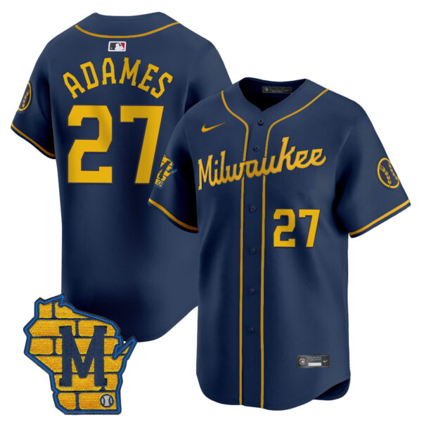 Men's Milwaukee Brewers Home Patch Vapor Premier Limited Jersey - All Stitched - Image 22