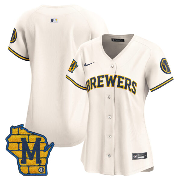 Women's Milwaukee Brewers Home Patch Vapor Premier Limited Jersey - All Stitched - Image 18