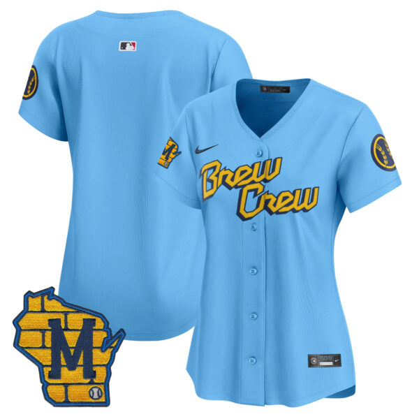 Women's Milwaukee Brewers Home Patch Vapor Premier Limited Jersey - All Stitched - Image 30