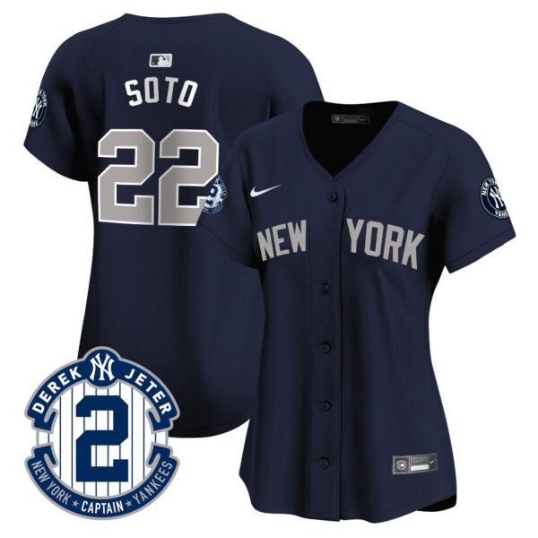 Women's New York Yankees Derek Jeter Patch Vapor Premier Limited Jersey - All Stitched - Image 38