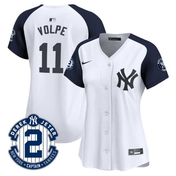 Women's New York Yankees Derek Jeter Patch Vapor Premier Limited Jersey - All Stitched - Image 42